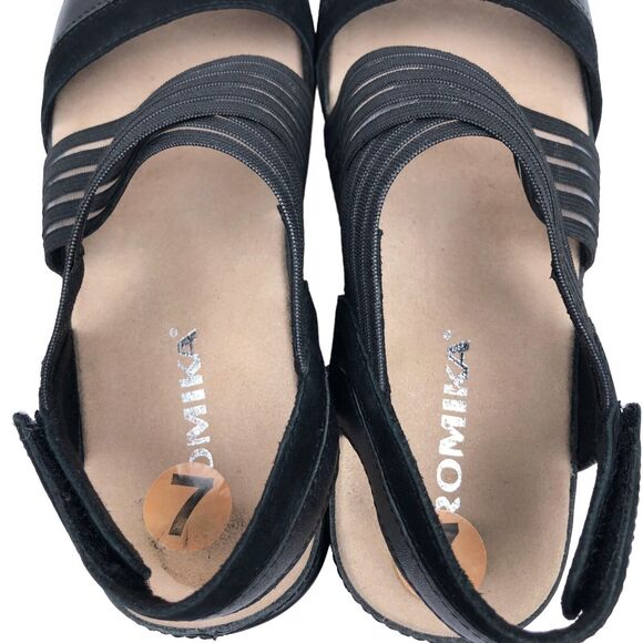 Romika Fidschi 64 Black Leather Mesh Sandals Slingback Strappy Sz 38 US 7 - 7.5 - Picture 5 of 8